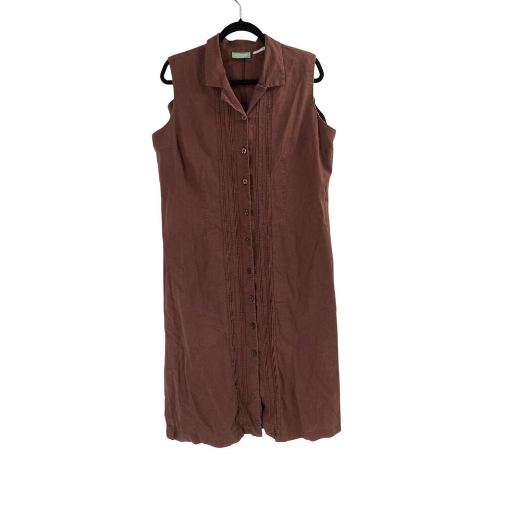 220 Hickory Brown Linen Cotton Midi Button Pleated Women’s Large Tall Minimal